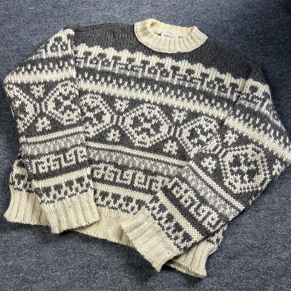 Vintage Lord Jeff Sweater Mens Large Gray Icelandic Wool Fair Isle Ski 80s